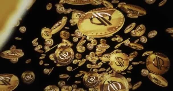Hvězdné Xlm Kryptoměna Izolované Létání Mezi Zlatými Mincemi Pozadí Rotující — Stock video