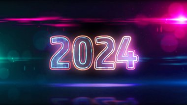 2024 yıllık yeni dijital tasarım konsepti. Fütürist soyut 3D çizim. Siber uzay biçimi.