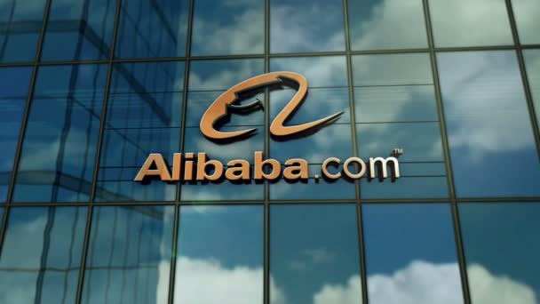 2023年9月5日 中国杭州 阿里巴巴集团控股有限公司总部玻璃建筑理念 阿里巴巴 Alibaba Com 电子商务零售公司标志标志出现在正面3D — 图库视频影像
