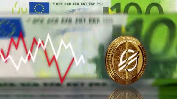 Stellar Xlm Cryptogeld Gouden Munt Meer Dan 100 Euro Bankbiljetten — Stockvideo