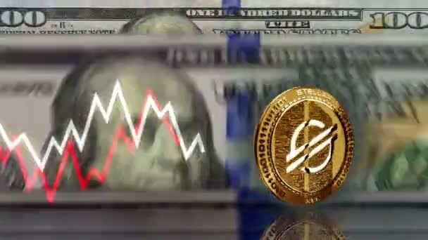 Hvězdná Xlm Kryptoměna Zlatá Mince Přes 100 Dolarů Bankovek Počítání — Stock video
