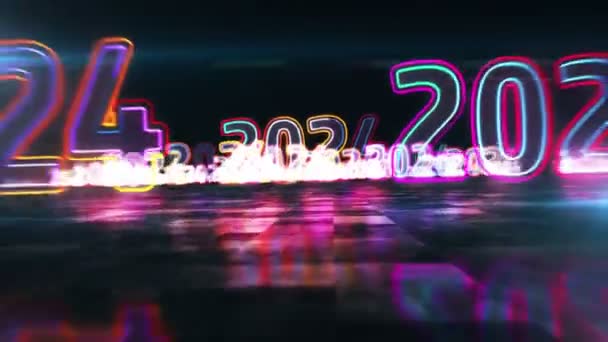 2024 Річний Футуристичний Світловий Неон Нова Концепція Кібердизайну Анотація Цифровий — стокове відео