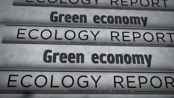 绿色经济生物循环和生态友好型经济老式新闻和报纸印刷 摘要概念复述标题3D — 图库视频影像