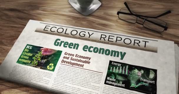 Economía Verde Bio Circular Eco Economía Amigable Periódico Diario Mesa — Vídeos de Stock
