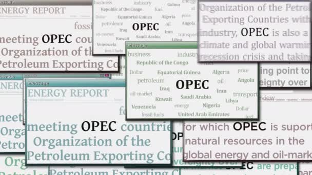 欧佩克石油输出国组织 Opec 简称欧佩克 石油出口协会 Opec 简称欧佩克 的电脑屏幕上弹出一个窗口 媒体中新闻标题的抽象概念 无缝和环路显示 — 图库视频影像