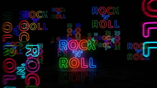 Rock Roll Neon Symbool Rock Roll Muziek Club Retro Stijl — Stockfoto