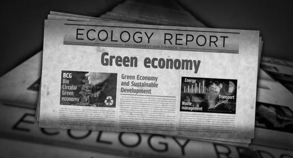 Green economy bio circular and eco friendly economy vintage news and newspaper printing. Abstract concept retro headlines 3d illustration.