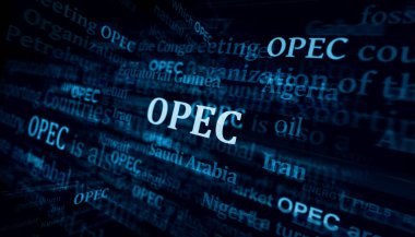 OPEC Organizasyonu Petrol İhraç Eden Ülkeler petrol ihraç ederek uluslararası medyada ihracat birliği manşeti oluşturdu. Soyut konsept haber başlıkları gürültü görüntüler. TV arızası etkisi 3d illüstrasyon.
