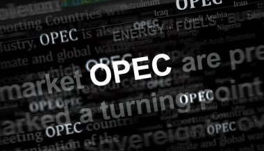 OPEC Organizasyonu Petrol İhraç Eden Ülkeler petrol ihraç ederek uluslararası medyada ihracat birliği manşeti oluşturdu. Soyut konsept haber başlıkları gürültü görüntüler. TV arızası etkisi 3d illüstrasyon.