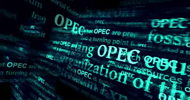 Opec石油输出国组织 Opec 简称Opec 简称Opec 简称Opec 欧佩克 石油出口协会 噪声中新闻标题的抽象概念显示循环 电视故障效应无缝环路 — 图库视频影像