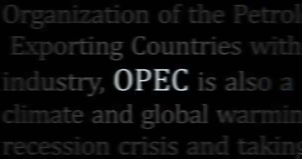 Opec石油输出国组织 Opec 简称Opec 简称Opec 简称Opec 欧佩克 石油出口协会 噪声中新闻标题的抽象概念显示循环 电视故障效应无缝环路 — 图库视频影像