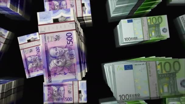 Euro Cambio Moneda Del Dólar Jamaica Paquete Billetes Papel Concepto — Vídeos de Stock