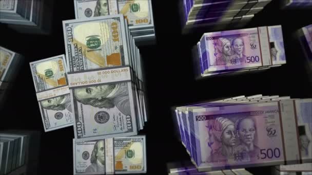 Amerykański Dolar Jamajka Dolar Wymiana Pieniędzy Pakiet Banknotów Pojęcie Handlu — Wideo stockowe