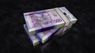 Jamaika parası Jamaika Doları para yığını. Ekonomi, bankacılık, iş, kriz, durgunluk, borç ve finans konularının kavramı. 500 JMD banknot yığınları 3D canlandırma.
