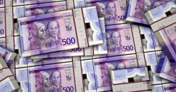 牙买加货币牙买加元钞票3D动画 摄像机从近到远的距离观看 Jmd钱袋 通货膨胀 债务和金融概念 — 图库视频影像
