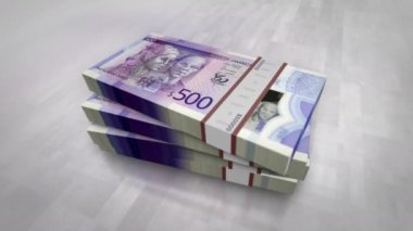Jamaika parası Jamaika Doları para yığını. Ekonomi, bankacılık, iş, kriz, durgunluk, borç ve finans konularının kavramı. 500 JMD banknot yığınları 3D canlandırma.