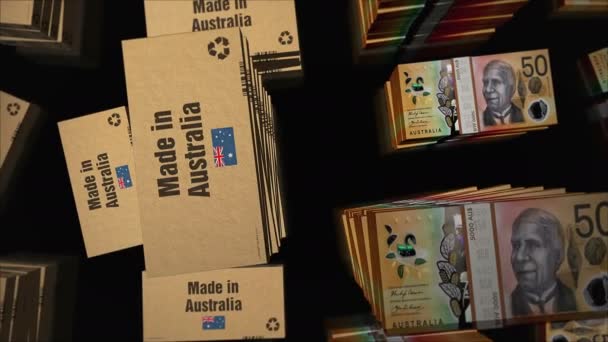Made Australia Box Line Dollar Bundle Stacks Εξαγωγή Εμπόριο Παράδοση — Αρχείο Βίντεο
