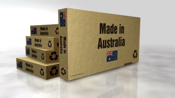 オーストラリアの箱の生産ラインで作られる 製造と配達について プロダクト工場 輸入および輸出 カメラが動き回る抽象コンセプト3Dビュー — ストック動画