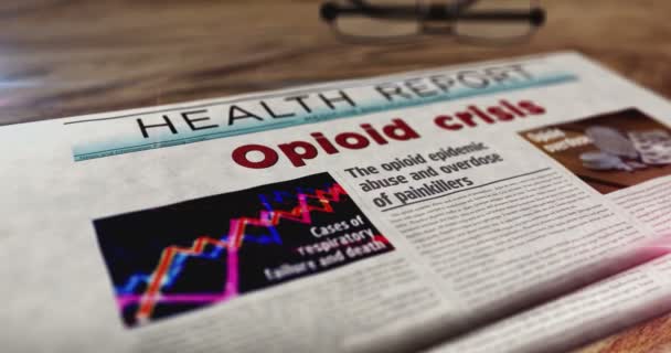 Opioides Crisis Analgésicos Abuso Sobredosis Problema Diario Periódico Mesa Titulares — Vídeos de Stock
