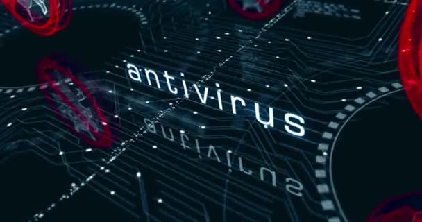 Antivirus Virus Virus Seguridad Cibernética Detectar Sistema Símbolo Alerta Concepto — Vídeo de stock