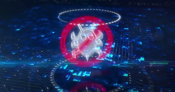 Vírus Segurança Cibernética Antivírus Detecta Símbolo Holograma Alerta Sistema Aparece — Vídeo de Stock