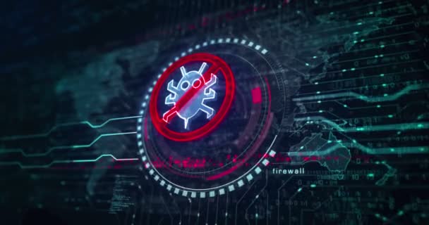 Vírus Segurança Cibernética Antivírus Detectar Símbolo Alerta Sistema Conceito Digital — Vídeo de Stock