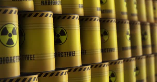 Atommüll Fässer Reihe Nahtlose Und Lückenlose Konzept Gefahr Strahlenbelastung Industriecontainer — Stockvideo