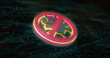 Antivirüs siber güvenlik virüsü sistem uyarı sembolü konseptini algıladı. Ağ teknolojisi ve bilgisayar arkaplanı soyut 3d.