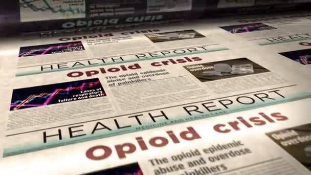 Opioïde Crisis Pijnstiller Misbruik Opiaten Overdosis Probleem Dagelijks Nieuws Krant — Stockvideo