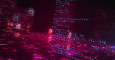 Antivirüs siber güvenlik virüsü sistem uyarı sembolü soyut siber konsepti tespit etti. Dijital teknoloji arka planı pürüzsüz ve döngüsel dinamik 3D animasyon.