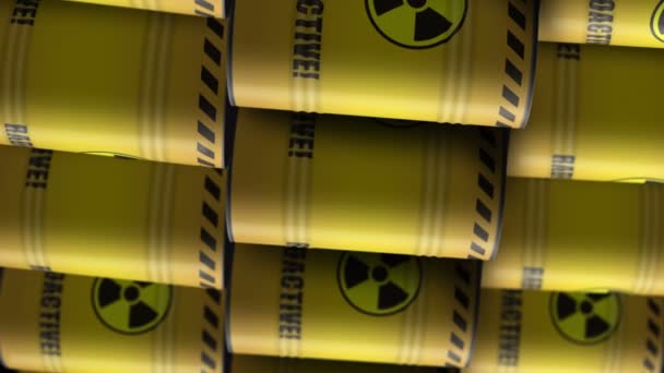 垂直视频 核辐射废物桶连续无缝和易碎的概念 危险辐射污染工业容器 — 图库视频影像