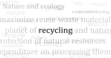 Sürdürülebilir ekonomi, çevre bakımı ve ekoloji manşetlerinin uluslararası medyada geri dönüşümü. Ekranlardaki internet haber başlıklarının soyut kavramı. Kusursuz ve döngülü animasyon.