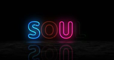 Ruh neonunun parlayan sembolü. Renkli ampuller. Müzik retro tarzı soyut kavram 3 boyutlu animasyon.