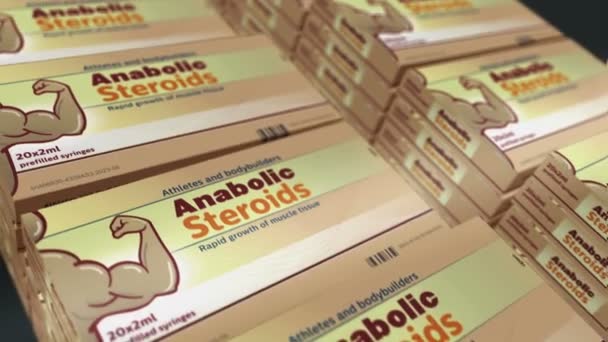 Anabolické Steroidy Tablety Box Výrobní Linka Kulturistika Doping Atletické Svalové — Stock video