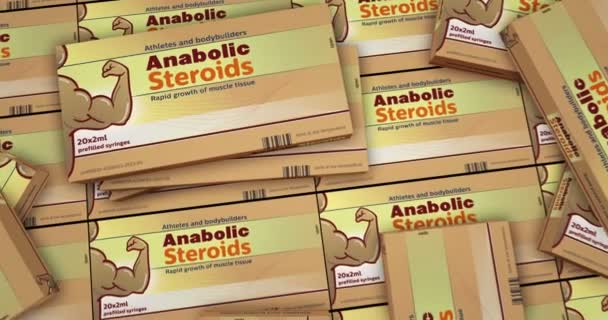 Esteróides Anabolizantes Comprimidos Caixa Produção Musculação Dopagem Pílulas Musculares Atléticas — Vídeo de Stock