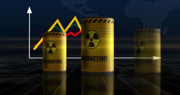 Nuclear Radioactive Waste Barrels Growing Chart Danger Radiation Pollution Industrial — Stock Video