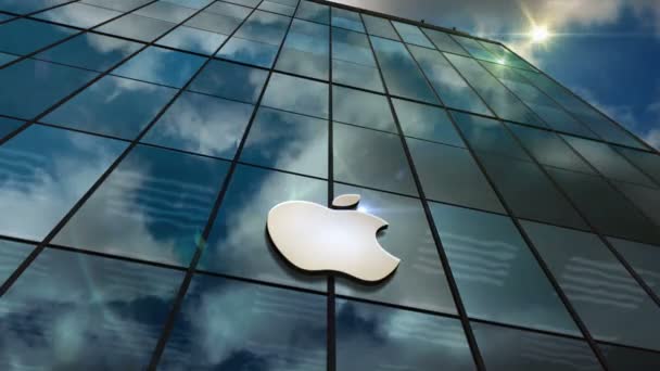 カリフォルニア州カペルティーノ 2023年9月25日 Apple Incorporation本社ガラスビルディングループタイムラフコンセプト Apple Inc テクノロジー企業シンボルロゴフロントファサード3Dシームレスループ可能 — ストック動画