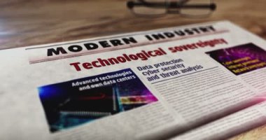 Teknolojik egemenlik teknolojisi verileri ve bilgi bağımsızlığı günlük gazetesi masada. Manşetler soyut kavram 3D.