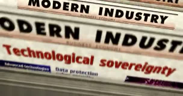 Technologische Souveränität Technologische Daten Und Informationen Unabhängigkeit Tägliche Nachrichten Zeitungsdruck — Stockvideo