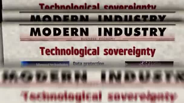 Technologická Suverenita Technologie Data Informační Nezávislost Vintage Zprávy Tisk Novin — Stock video