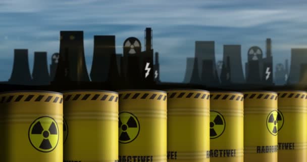 Nuclear Radioactive Waste Barrels Row Seamless Loopable Concept Danger Radiation — Stock Video