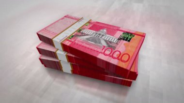 Dominik parası Dominik Cumhuriyeti Peso para yığını. Ekonomi, bankacılık, iş, kriz, durgunluk, borç ve finans konularının kavramı. 1000 DOP banknotları 3D animasyon yığınları.