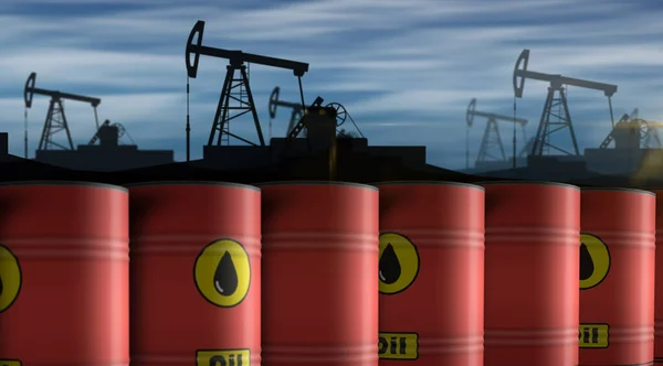 Petróleo Crudo Brent Petróleo Barriles Combustible Concepto Fila Industria Petrolera — Foto de Stock