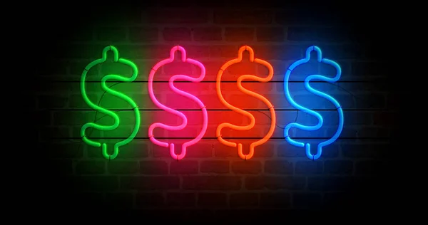 Dollar Neon Symbool Usd Geld Succes Lichte Kleur Lampen Abstract — Stockfoto