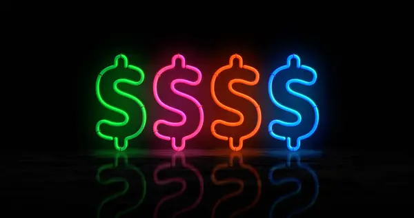Symbol Neonu Dolaru Usd Peníze Úspěch Světlo Barvy Žárovky Abstraktní — Stock fotografie
