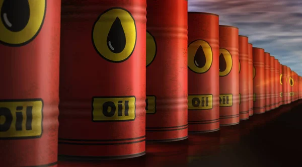 Beczki Ropy Naftowej Brent Paliwa Wierszu Koncepcji Przemysł Paliwowy Kopalny — Zdjęcie stockowe
