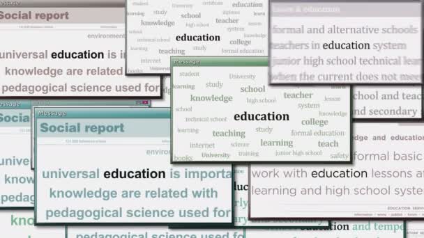 Eğitim Bilgisi Okul Öğrenimi Bilgisayar Ekranında Pencereler Açılır Medya Boyunca — Stok video