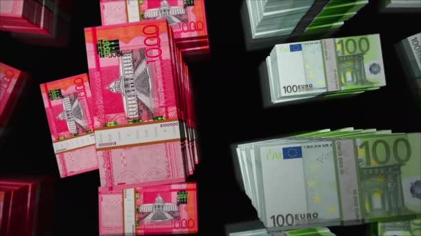 Ευρώ Και Δομινικανή Ανταλλαγή Χρημάτων Peso Πακέτο Χαρτονομισμάτων Έννοια Του — Αρχείο Βίντεο