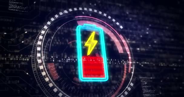 Энергия Зарядки Аккумулятора Подзарядки Символа Мощности Цифровой Концепции Сетевая Кибертехнология — стоковое видео