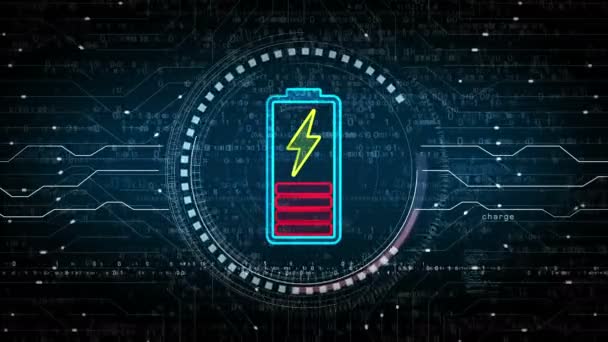 Énergie Charge Batterie Symbole Puissance Recharge Concept Numérique Abstrait Réseau — Video